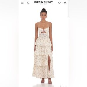 Floral Cutout Ruffle Maxi Dress in Cream
